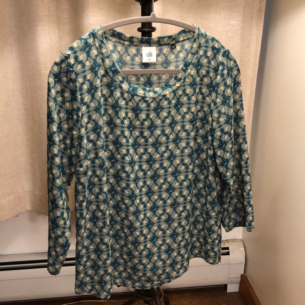 CAbi Jade Green Leaf Print Top